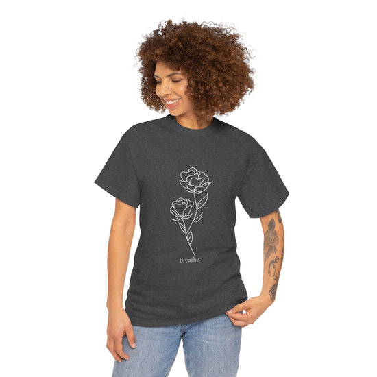 Breathe Tee – Floral Dark Heather Minimalism