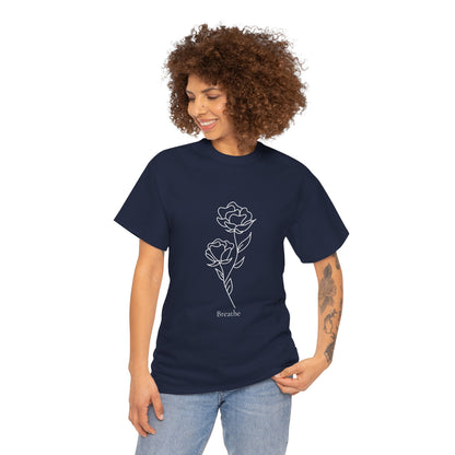 Breathe Tee – Floral Navy Minimalism