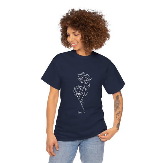 Breathe Tee – Floral Navy Minimalism
