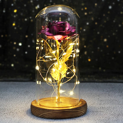 Galaxy Rose with Fairy Lights in Dome – Perfect Gift