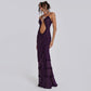 Luxury Furry Halter Dress – Split Evening Gown for Special Occasions