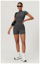 Short Sleeve Zipper Jumpsuit – Comfortable Activewear for Yoga & Fitness