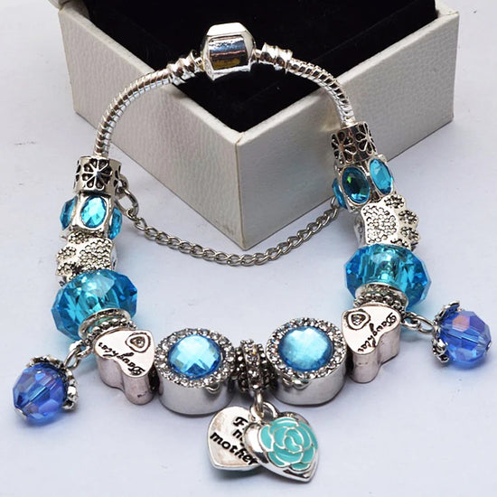 Elegant Charm Bracelet for Women – Cherry Blossom, Heart & Crystal Beads
