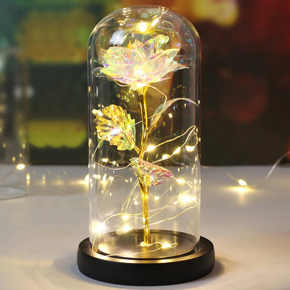 Galaxy Rose with Fairy Lights in Dome – Perfect Gift