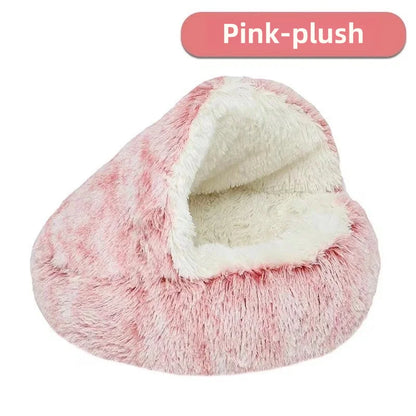 Plush Covered Cat Bed – Warm Round Sleeping Nest for Small Dogs & Kittens