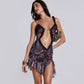 Luxury Furry Halter Dress – Split Evening Gown for Special Occasions