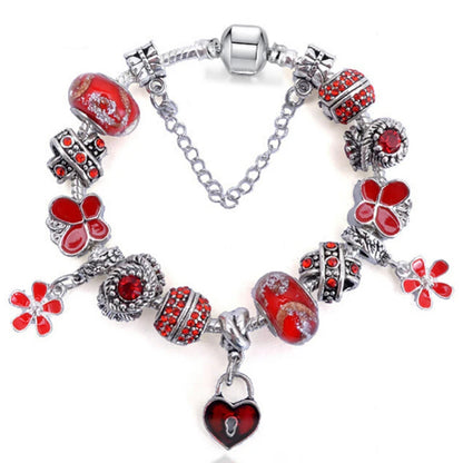 Elegant Charm Bracelet for Women – Cherry Blossom, Heart & Crystal Beads