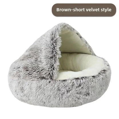 Plush Covered Cat Bed – Warm Round Sleeping Nest for Small Dogs & Kittens