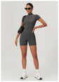 Short Sleeve Zipper Jumpsuit – Comfortable Activewear for Yoga & Fitness
