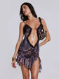 Luxury Furry Halter Dress – Split Evening Gown for Special Occasions