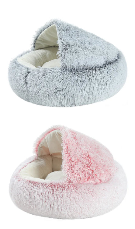 Plush Covered Cat Bed – Warm Round Sleeping Nest for Small Dogs & Kittens