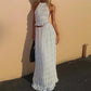 Backless Ruched Beach Set – Halter Top & Long Skirt Two-Piece Outfit