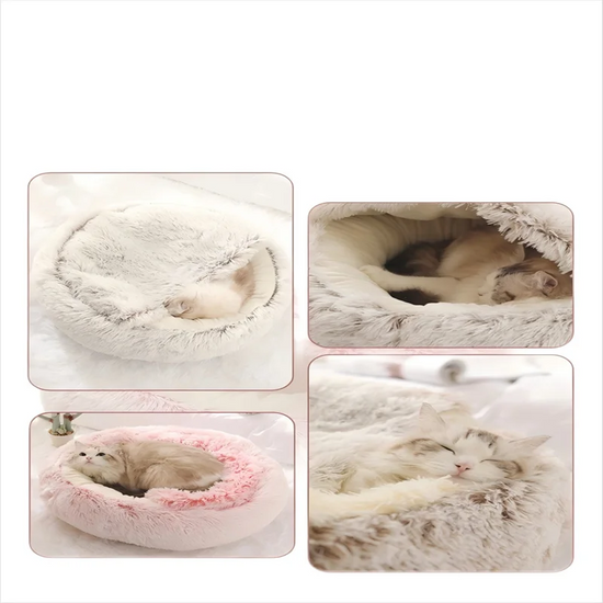 Plush Covered Cat Bed – Warm Round Sleeping Nest for Small Dogs & Kittens