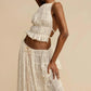 Backless Ruched Beach Set – Halter Top & Long Skirt Two-Piece Outfit
