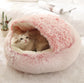 Plush Covered Cat Bed – Warm Round Sleeping Nest for Small Dogs & Kittens