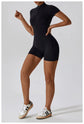 Short Sleeve Zipper Jumpsuit – Comfortable Activewear for Yoga & Fitness