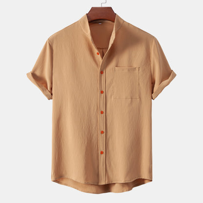 Varek Modern Stand Collar Cardigan – Premium Short Sleeve Casual Shirt for Men