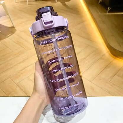 Large 2L Sports Water Bottle – Straw & Hour Markings