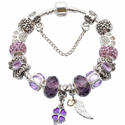 Elegant Charm Bracelet for Women – Cherry Blossom, Heart & Crystal Beads