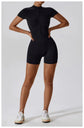 Short Sleeve Zipper Jumpsuit – Comfortable Activewear for Yoga & Fitness