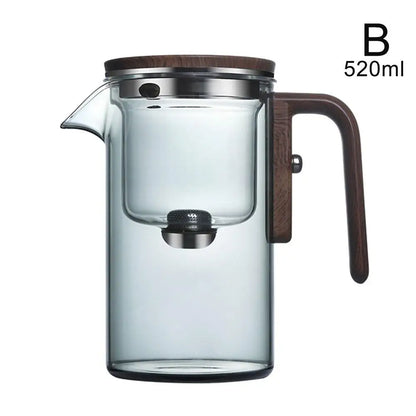 Glass Teapot with Magnetic Tea Separation – One-Click Filter, Wooden Handle & Inner Container