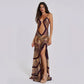 Luxury Furry Halter Dress – Split Evening Gown for Special Occasions