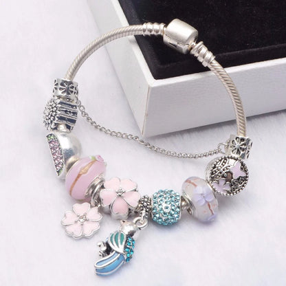 Elegant Charm Bracelet for Women – Cherry Blossom, Heart & Crystal Beads