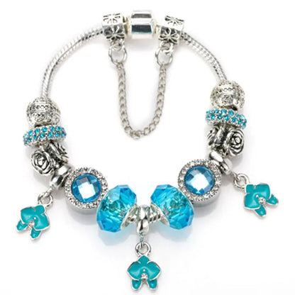 Elegant Charm Bracelet for Women – Cherry Blossom, Heart & Crystal Beads