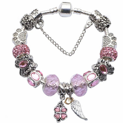 Elegant Charm Bracelet for Women – Cherry Blossom, Heart & Crystal Beads