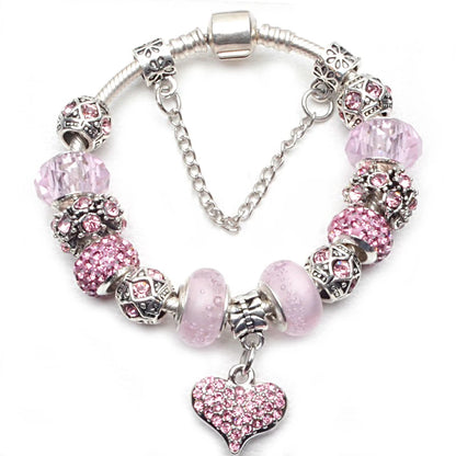 Elegant Charm Bracelet for Women – Cherry Blossom, Heart & Crystal Beads