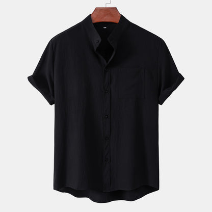 Varek Modern Stand Collar Cardigan – Premium Short Sleeve Casual Shirt for Men