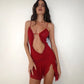 Luxury Furry Halter Dress – Split Evening Gown for Special Occasions