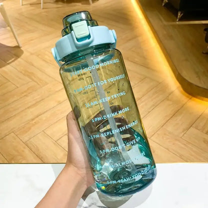 Large 2L Sports Water Bottle – Straw & Hour Markings