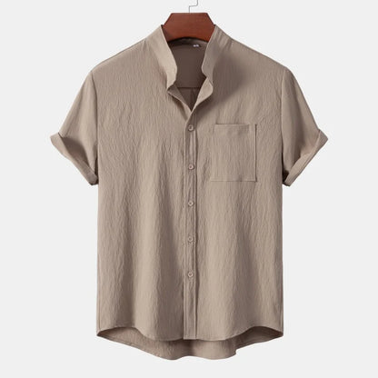 Varek Modern Stand Collar Cardigan – Premium Short Sleeve Casual Shirt for Men