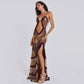 Luxury Furry Halter Dress – Split Evening Gown for Special Occasions