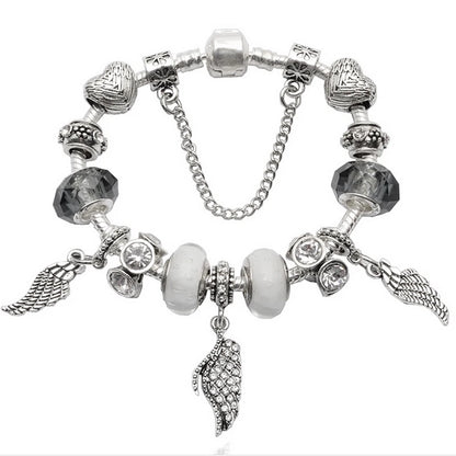 Elegant Charm Bracelet for Women – Cherry Blossom, Heart & Crystal Beads