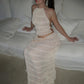 Backless Ruched Beach Set – Halter Top & Long Skirt Two-Piece Outfit