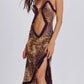 Luxury Furry Halter Dress – Split Evening Gown for Special Occasions