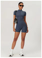 Short Sleeve Zipper Jumpsuit – Comfortable Activewear for Yoga & Fitness