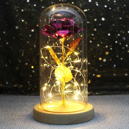 Galaxy Rose with Fairy Lights in Dome – Perfect Gift