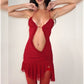 Luxury Furry Halter Dress – Split Evening Gown for Special Occasions