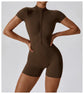 Short Sleeve Zipper Jumpsuit – Comfortable Activewear for Yoga & Fitness