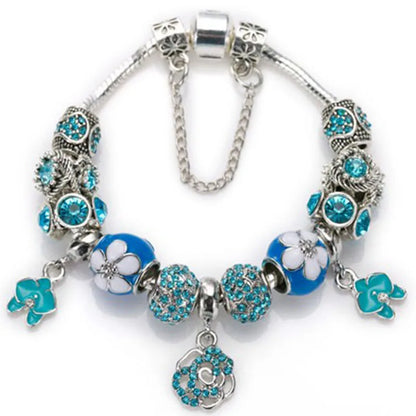 Elegant Charm Bracelet for Women – Cherry Blossom, Heart & Crystal Beads