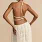 Backless Ruched Beach Set – Halter Top & Long Skirt Two-Piece Outfit