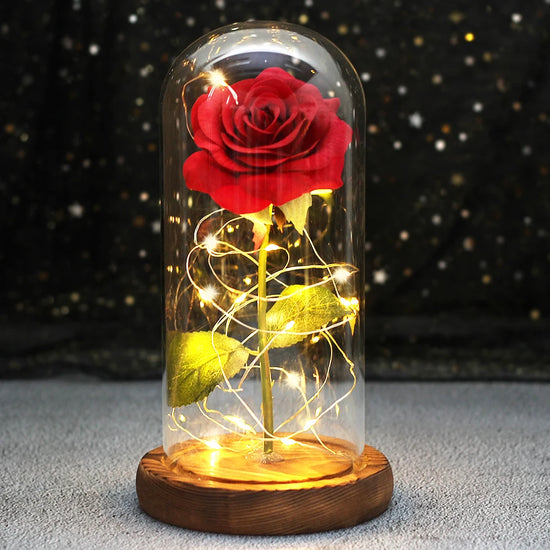 Galaxy Rose with Fairy Lights in Dome – Perfect Gift