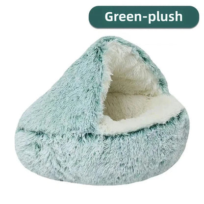 Plush Covered Cat Bed – Warm Round Sleeping Nest for Small Dogs & Kittens