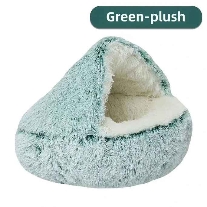 Plush Covered Cat Bed – Warm Round Sleeping Nest for Small Dogs & Kittens