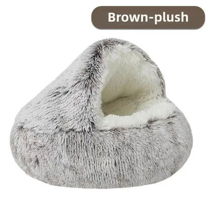 Plush Covered Cat Bed – Warm Round Sleeping Nest for Small Dogs & Kittens
